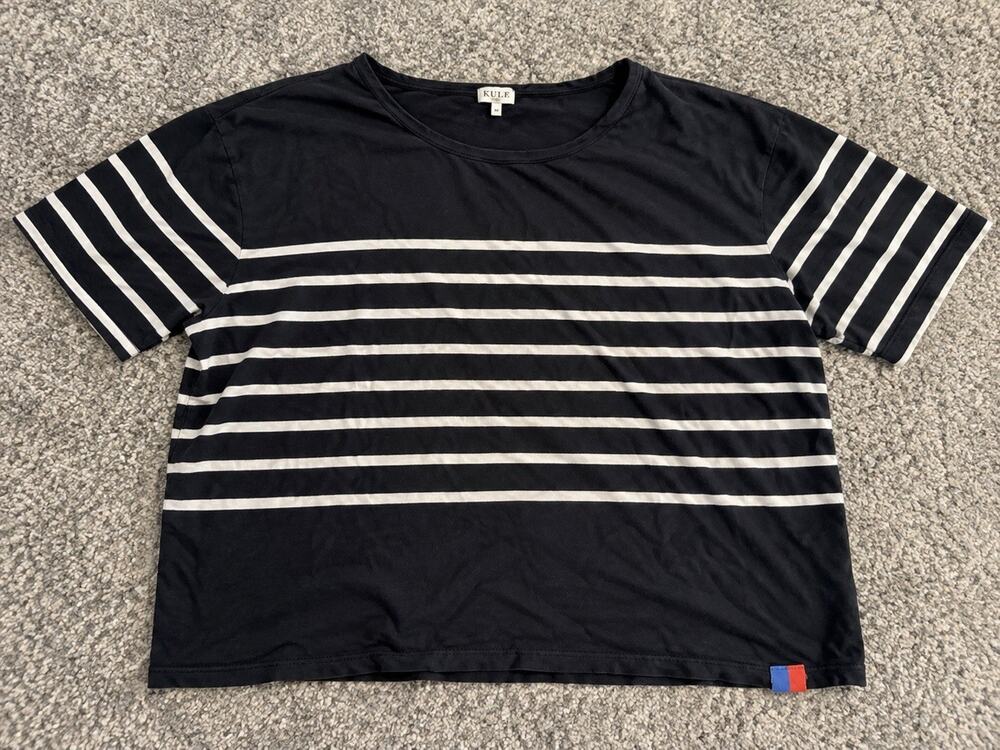 Kule The Classic Top Womens Small Tee Black White Stripe Cotton Preppy Shirt New